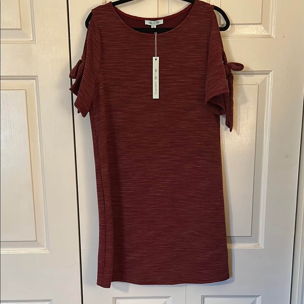 She + Sky Red Cold Shoulder Dress